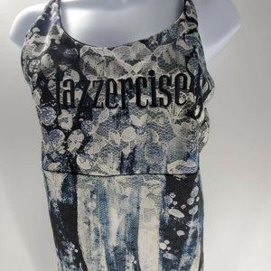 DANCE FITNESS JAZZERCISE Quality WORKOUT TANK TOP LARGE L ~BLUE w Black logo